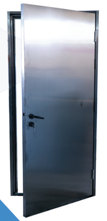 Industrial-Grade Fire Rated Steel Door – Double Skinned GI Construction, Up to 240 Minutes Fire Resistance, UL/BS Approved, Honeycomb/Rockwool Infill, Custom Hardware, RAL Powder Coat